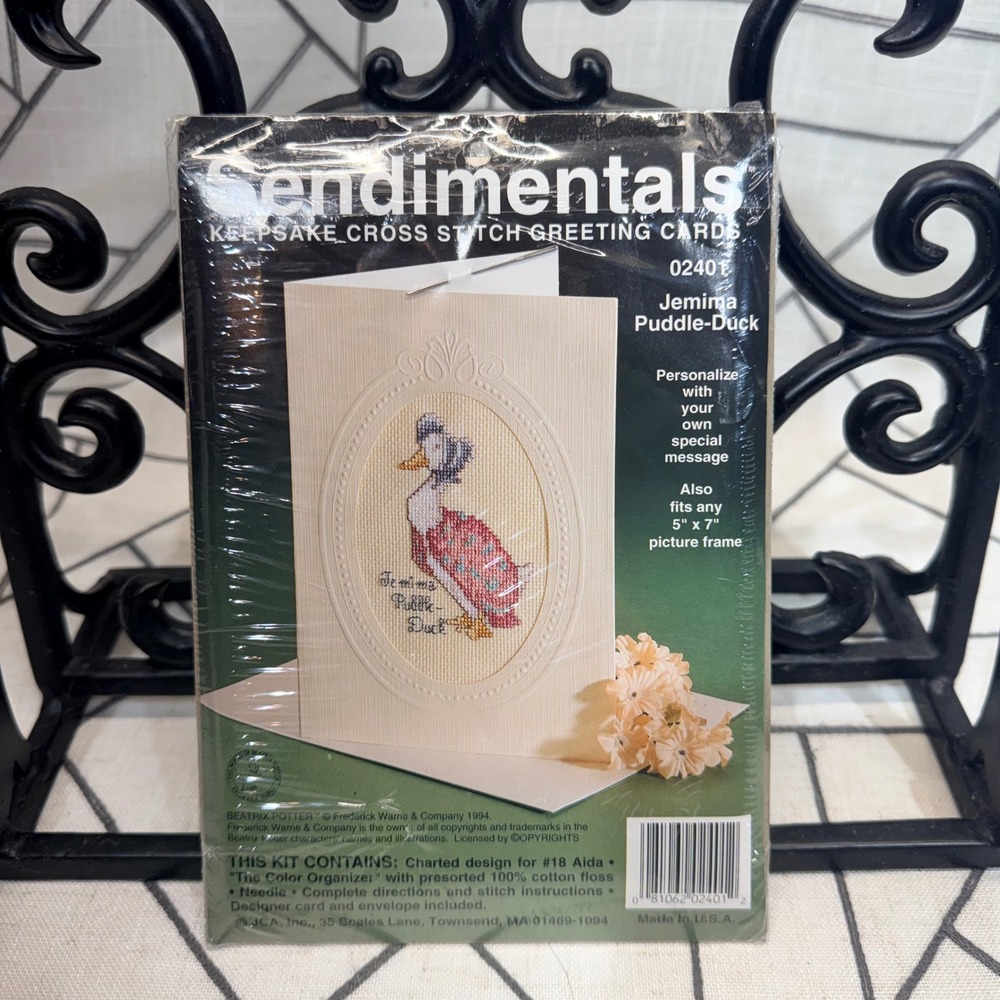 JCA Sendimentals Cross Stitch Card Kit 2in1 Beatrix Potter Jemima Moppet 1994